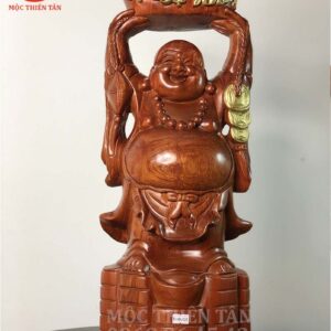 Tượng Phật Di Lặc Nâng Đỉnh Vàng Bằng Gỗ Hương